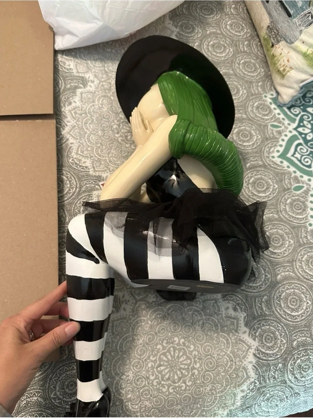 Bella Luxx Green-Haired Witch Figurine with Black & White Stripes